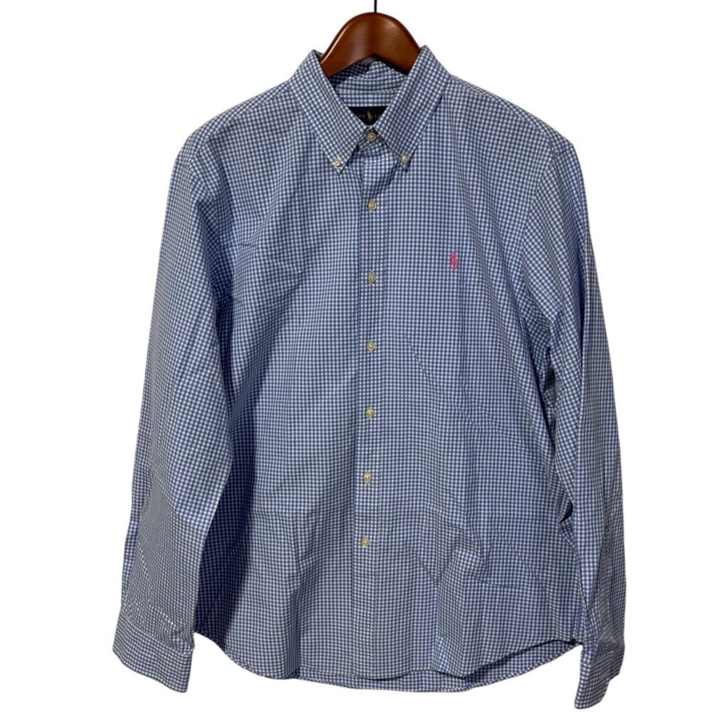 RALPH LAUREN Men’s Button-Down Medium Blue Gingham Casual Dress Shirt | XL